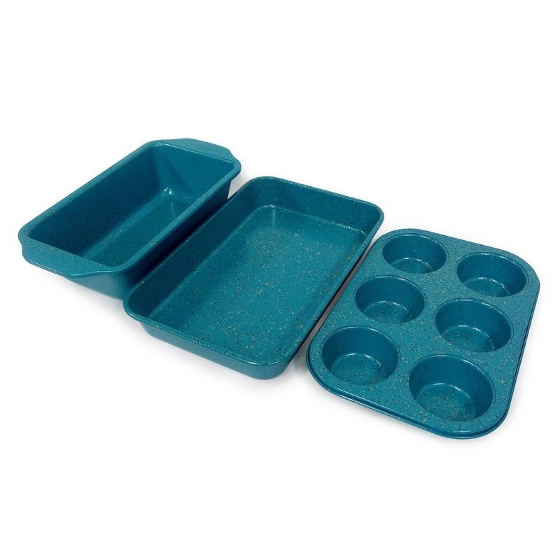 casaWare 3pc Toaster Oven Set (Baking Pan, Loaf Pan, 6 Cup Muffin Pan) - Blue Granite