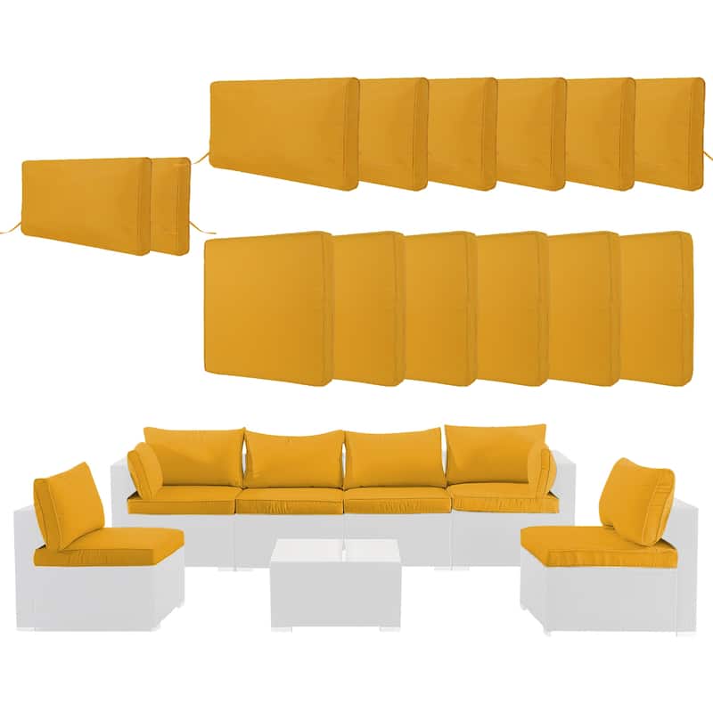 Polyester 14-Piece Outdoor Rattan Cushion Covers Set with Zipper - 25.6L x 25.6W x 3.9H inch - Yellow