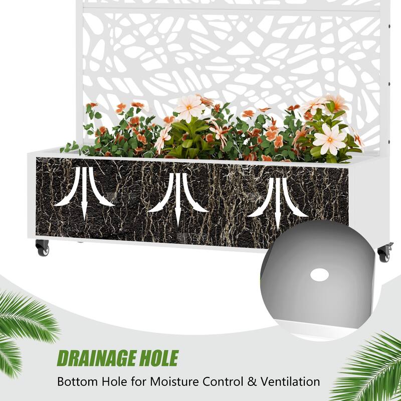 Metal Galvanized Planter Box with Trellis Privacy Screen Lockable Wheels