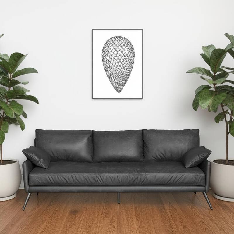 HomeRoots 82" Black Leather Sofa With Toss Pillows - Black