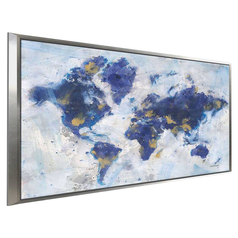 "Indigo World Map" Print on Floating Canvas