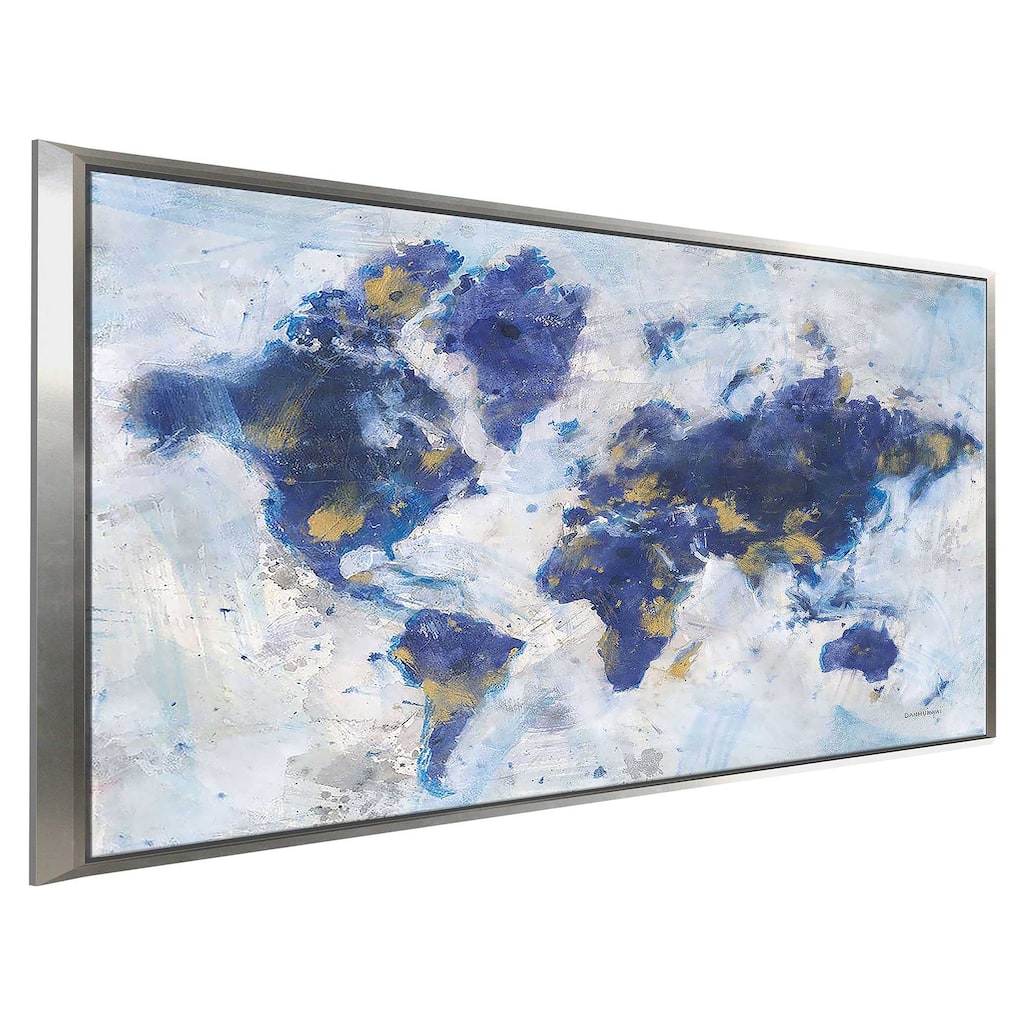 "Indigo World Map" Print on Floating Canvas