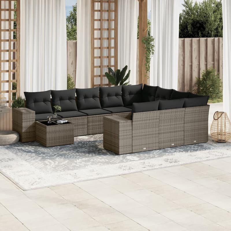 vidaXL Patio Sofa Set with Cushions Outdoor Furniture 11 Piece Poly Rattan