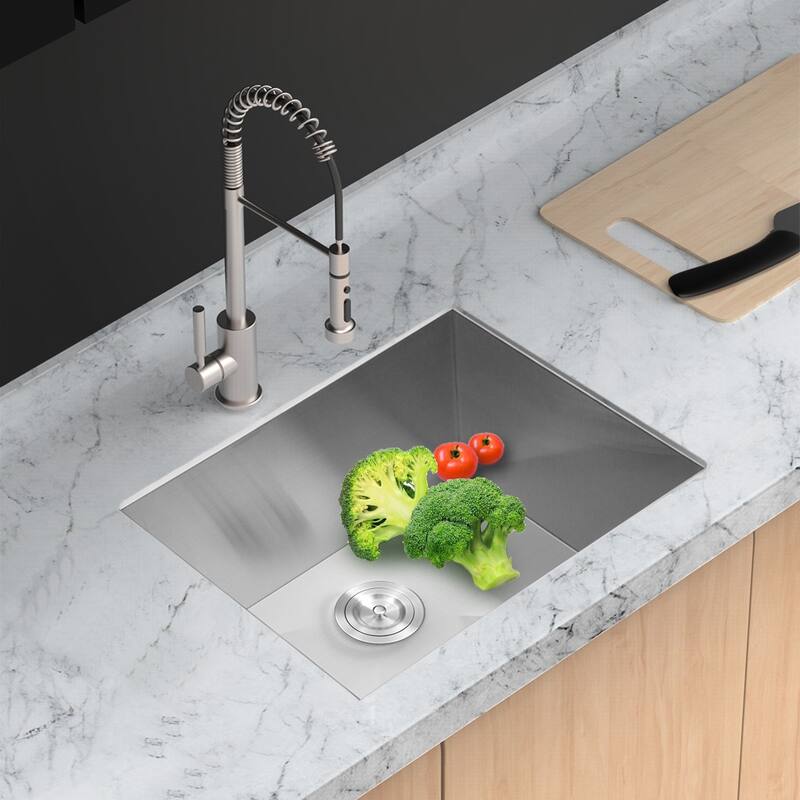 Undermount 16 Gauge Single Bowl Stainless Steel Kitchen Sink in Brushed Nickel - 23'' x 18'' x 12''