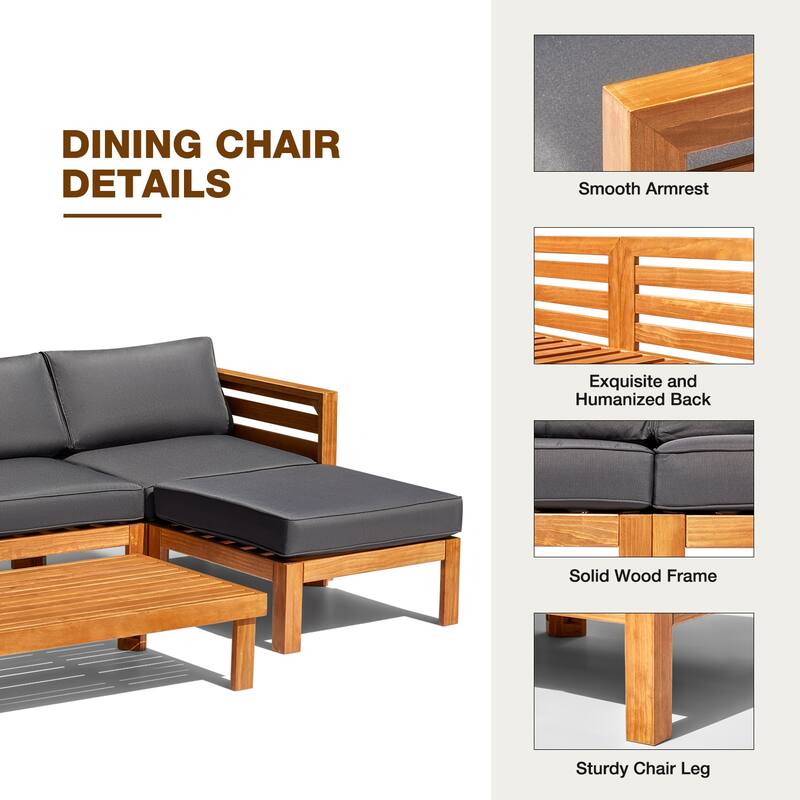 EROMMY Wood Patio Conversation Set with Coffee Table and Soft Cushions, Outdoor Sofa Set for Garden, Backyard