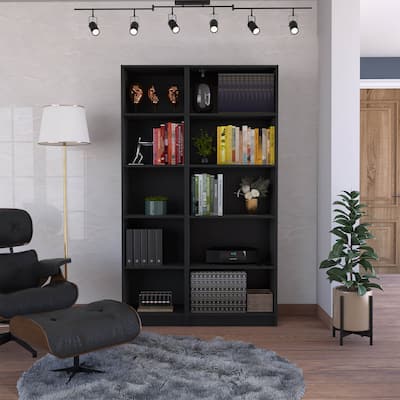 FM FURNITURE Sunnyside 2 Piece Living Room Set with Sutton 4 Shelves Bookcase + Sutton Slim Bookcase, Black