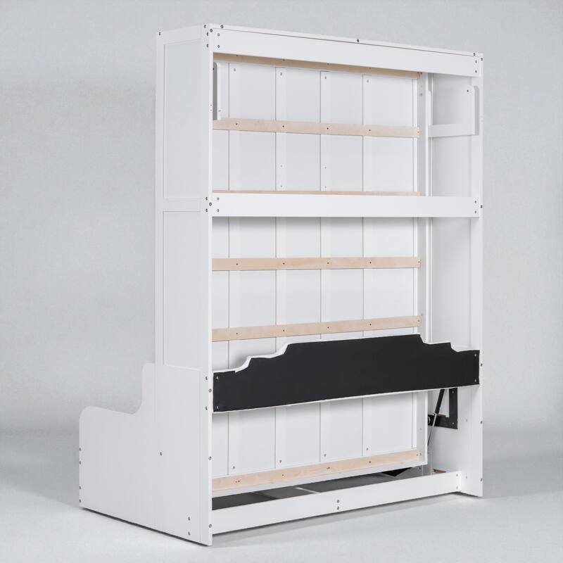 Queen Size Murphy Wall Bed with Folding Cushion Chair, Space-Saving Cabinet Bed for Guest Room or Home Office