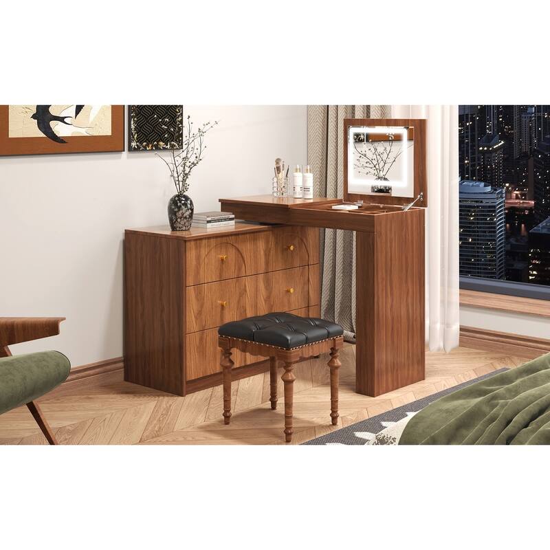 Vanity Desk with Mirror and Lights