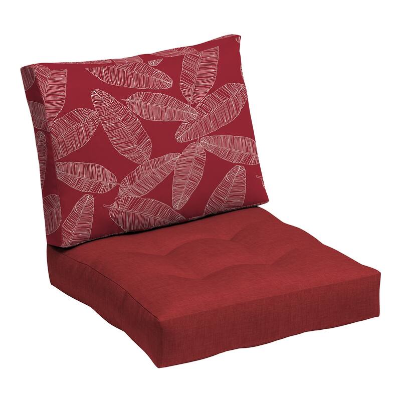 ARDEN Outdoor Plush Modern Tufted Blowfill Deep Seat Set, 24 x 24 - Red Leaf Palm