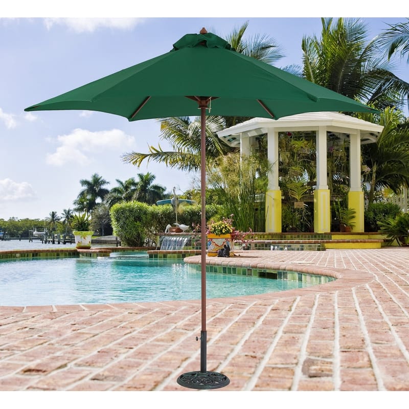 TropiShade 9' Wood Market Umbrella with Green Cover