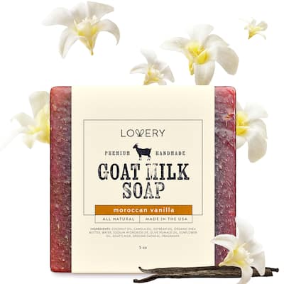 Lovery Handmade Goat Milk Soap Made in USA with Shea Butter - Moroccan Vanilla Scent - Goats Milk Soap Bar, Single