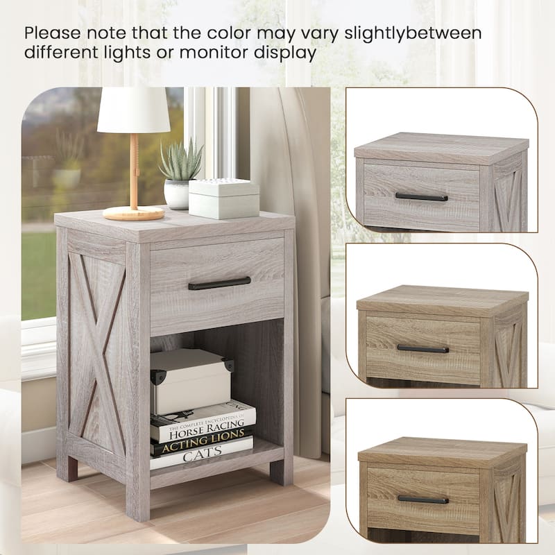 Gymax 2PCS Nightstand Sofa Side Table Rustic End Table w/Drawer Shelf