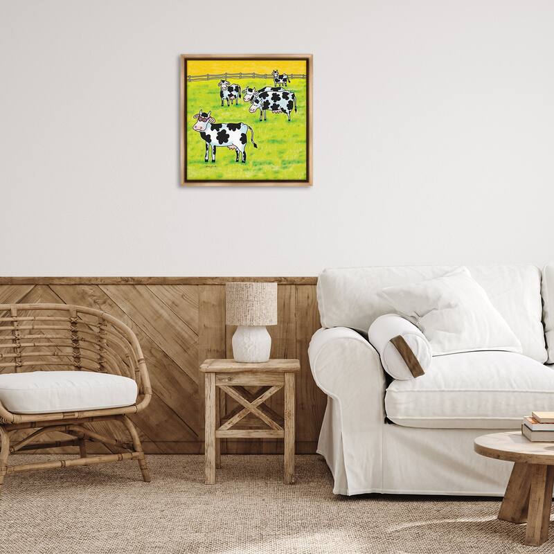 Stupell Funny Cow Herd with Specs Framed Floater Canvas Wall Art Design By Roger Straub