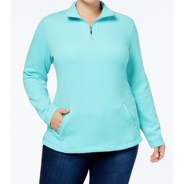Karen Scott Angel Blue Womens Size 1X Plus 1/2 Zip Pullover Sweater