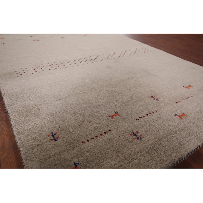 Beige Gabbeh Indian Area Rug Handmade Wool Carpet - 4'7"x 6'6"