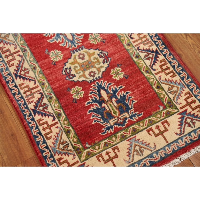 Geometric Red Kazak Oriental Rug Handmade Traditional Wool Carpet - 2'0" x 3'0"