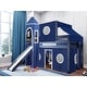 preview thumbnail 43 of 117, JACKPOT Prince & Princess Low Loft Twin Bed, Ladder Slide Tent & Tower Blue with Blue & White Tent