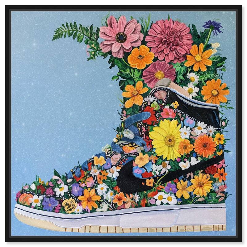 Blooming Floral Sneaker Canvas by Art Remedy - Black - 40" x 40"