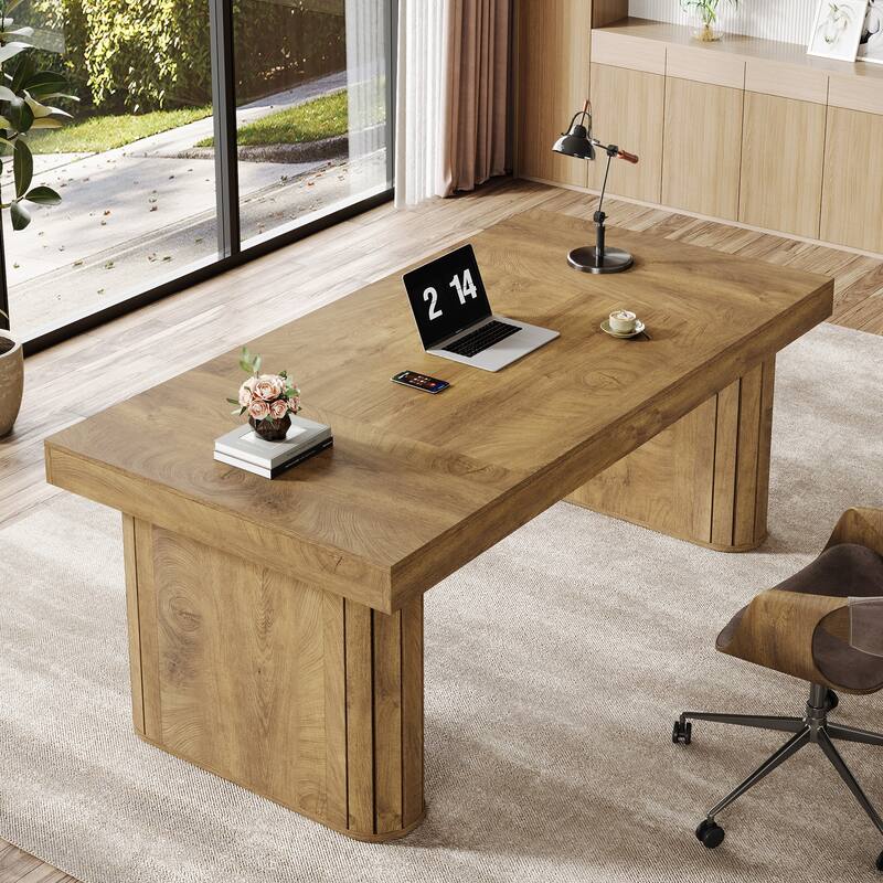 70.9" Executive Desk, Farmhouse Computer Desk, Large Workstation for Home Office, Brown