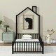 preview thumbnail 3 of 46, Metal House Platform Bed with Guardrail and Chimney Black - Twin