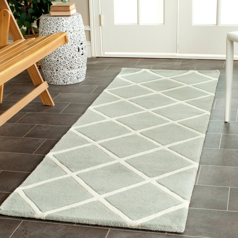 SAFAVIEH, Handmade Chatham Ezzelina Modern Moroccan Wool Rug - 2'3" x 7' Runner - Grey/Ivory