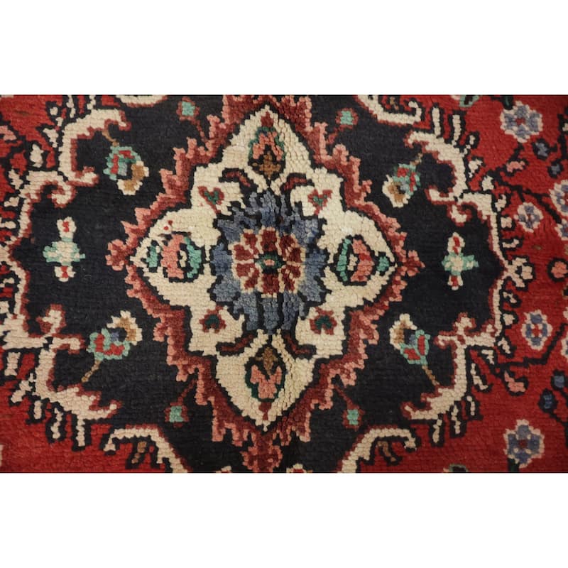 Hand Knotted Oriental 100% Wool Carpet Traditional Floral Red Hamedan Area Rug - 9' 7'' X 6' 7''