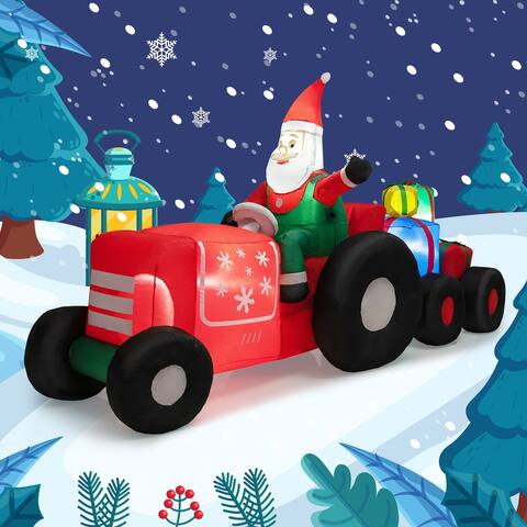 Costway 9 FT Long Christmas Inflatable Santa Claus Driving Tractor - See Details