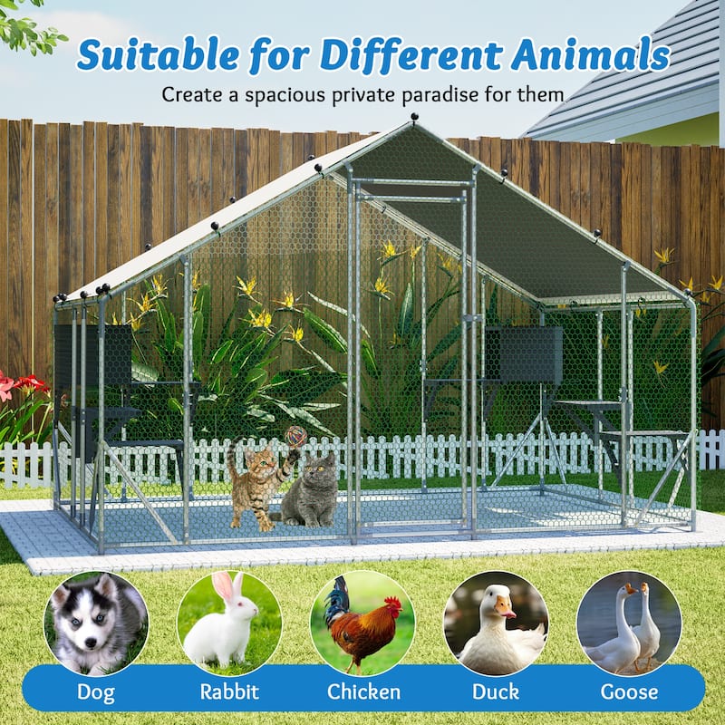 GDFStudio - Large Outdoor Metal Cat Catio Cage with Double Safety Lock & Enhanced Stability, All-Weather Pet Enclosure - 3x2M
