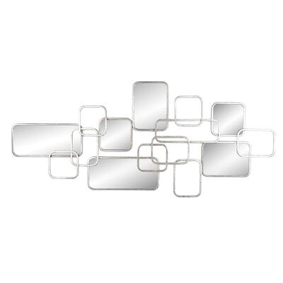 46" x 20" Decorative Metal Mirrored Wall Decor Contemporary Silver Square Mirror Decorative Wall Art Glam Iron Decor
