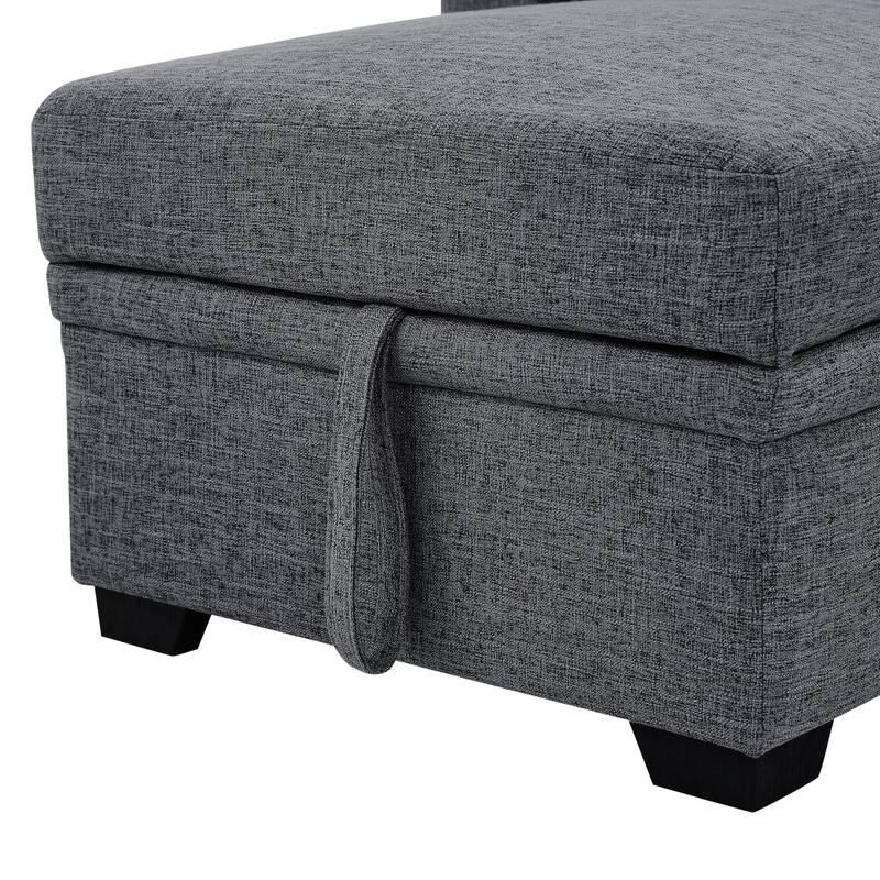 Polyester Upholstered Sleeper Sofa with Chaise and Storage 84 Inch Wide