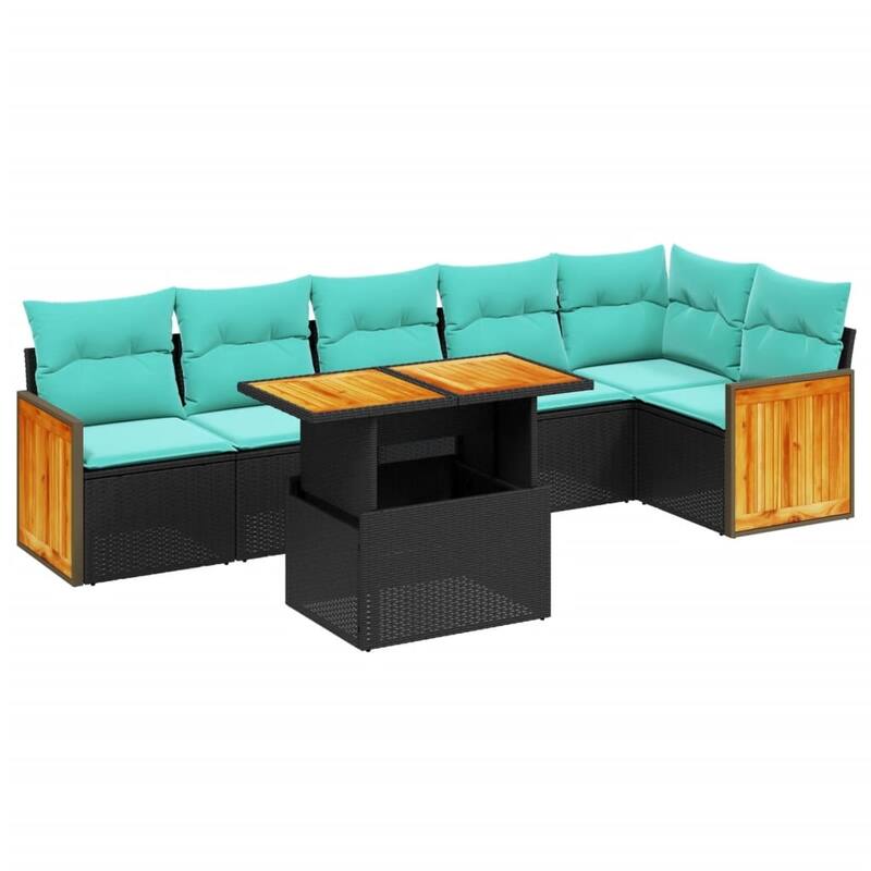 vidaXL Patio Sofa Set with Cushions Outdoor Furniture 7 Piece Poly Rattan - 21.7 x 24.4 x 27.2