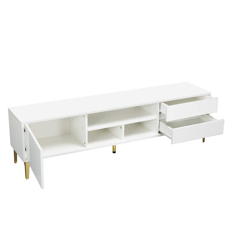 White 63" TV Stand with LED, Gloss Finish for TVs Up to 65"