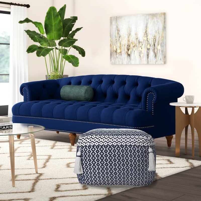 HomeRoots 18" Blue 100% Cotton Ottoman