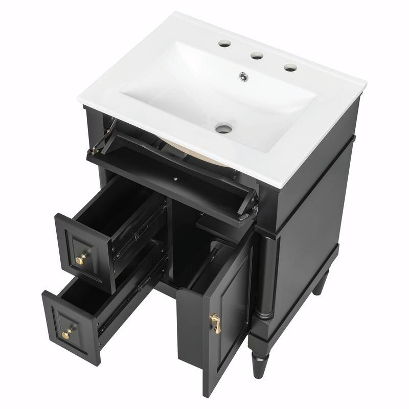 36" Bathroom Vanity with Sink, Freestanding Bathroom Cabinet with Ceramic Basin, Flip Drawer