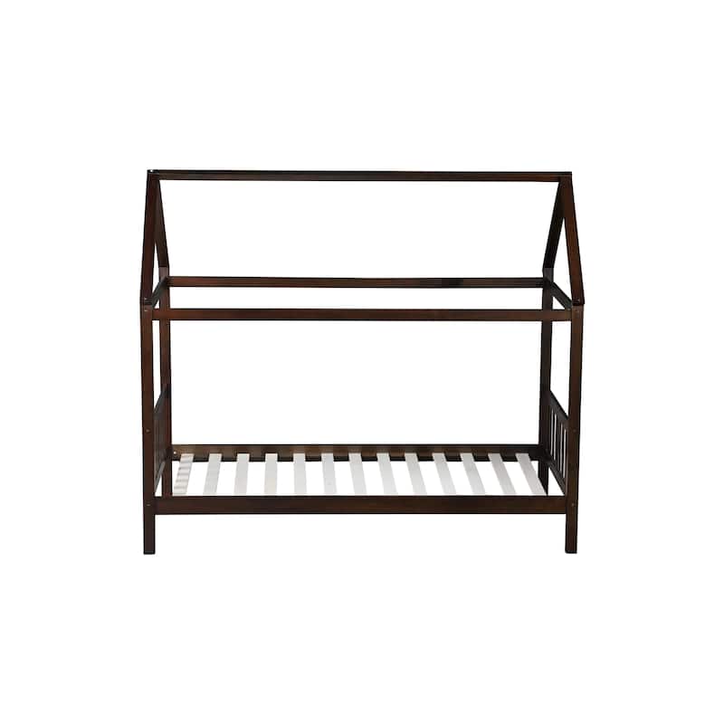 Twin House Bed with Headboard and Footboard, Twin Rubber Wood Bed with House Frame