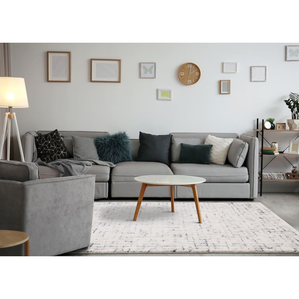 Soft Collection - Cream/Blue Soft Grid Rug - 2'0" x 3'7"