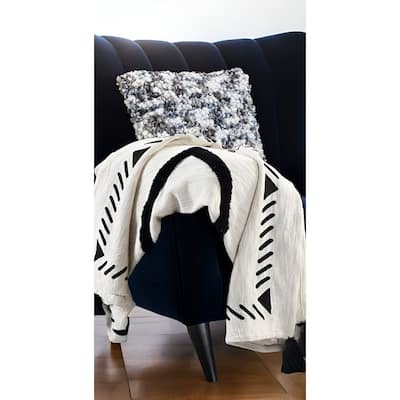 50" X 60" Black and White Woven Cotton Geometric Throw Blanket with Tassels