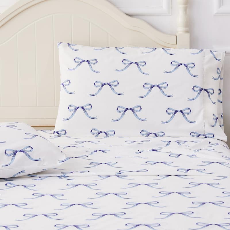 Gentle Ribbons Cotton Sheet Set Blue