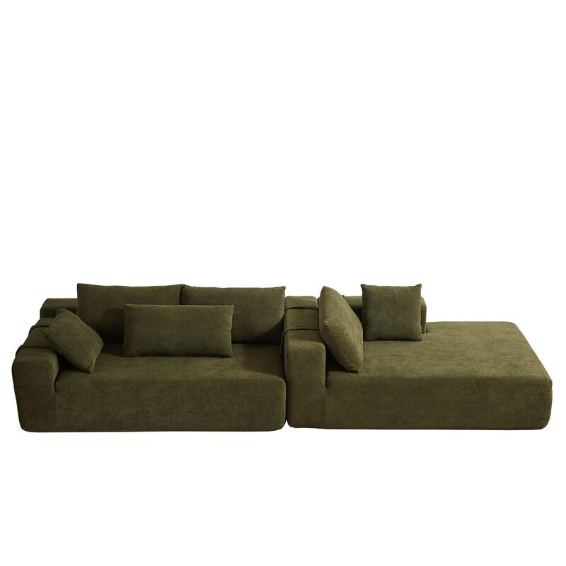 Free Combination Chenille Upholstered L-shaped Sectional Sofa with Loveseat and Single Chaise Living Room Couch Set with Pillows