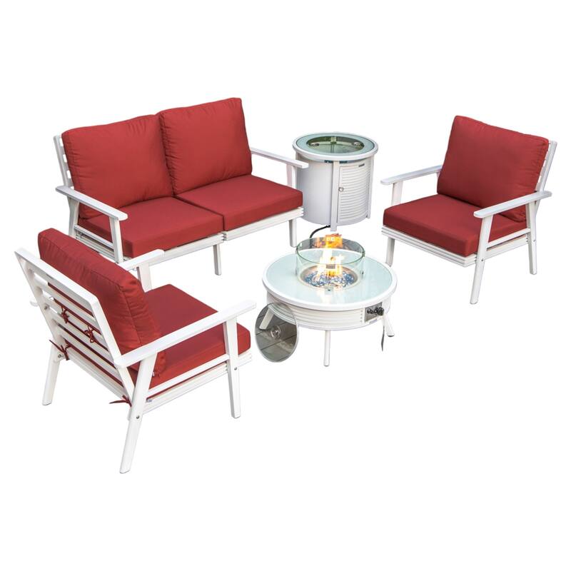 Walbrooke Outdoor Patio Furniture Set with Aluminum Frame Polyester Upholstered Seating and 37000 BTU Propane Burner - Red