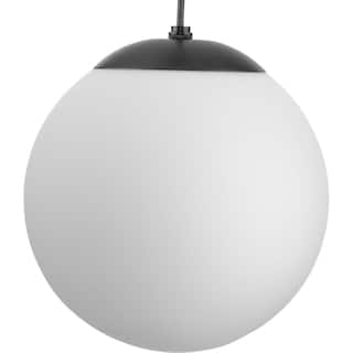 Atwell Collection Matte Black and Opal Glass Globe Medium Hanging Pendant Light - 10 in x 10 in x 10.5 in