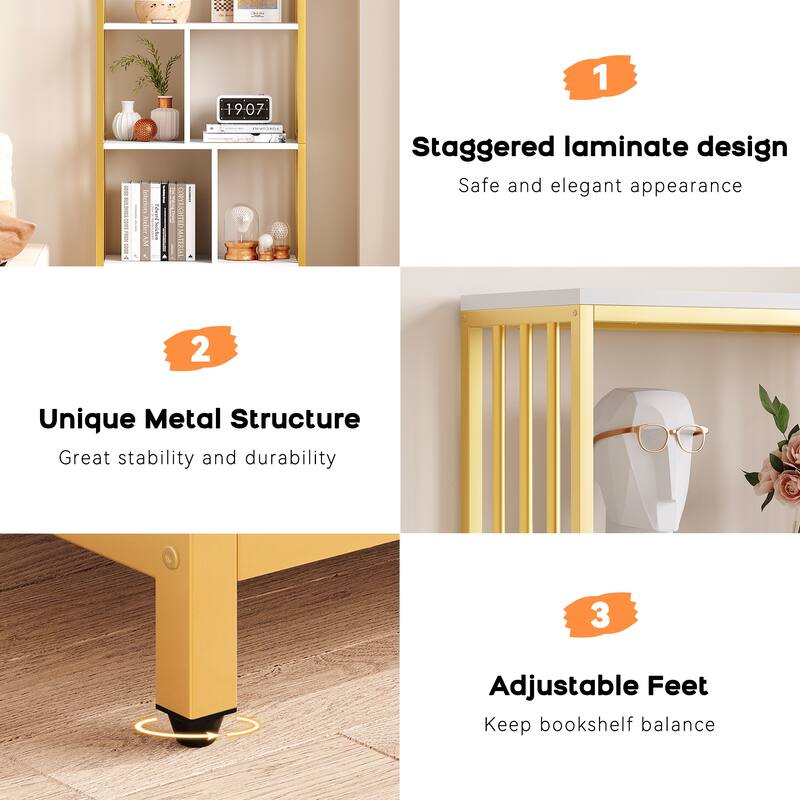 Gold Bookshelf with Drawers Modern Bookcase Storage Rack
