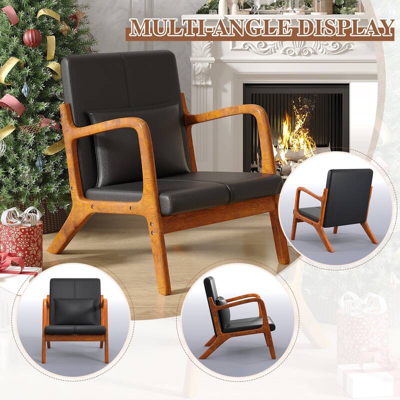 Javlergo Accent Chair Comfy Armchair with Lumbar Pillow and Thick Cushion Lounge Chair with Wood Frame Upholstered Arm Chair
