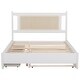 preview thumbnail 8 of 11, Trundle Platform Bed Queen Size Bed Frame and Twin Size Trundle, with Unique Rattan Headboard 2 Storage Drawer, Elegant White