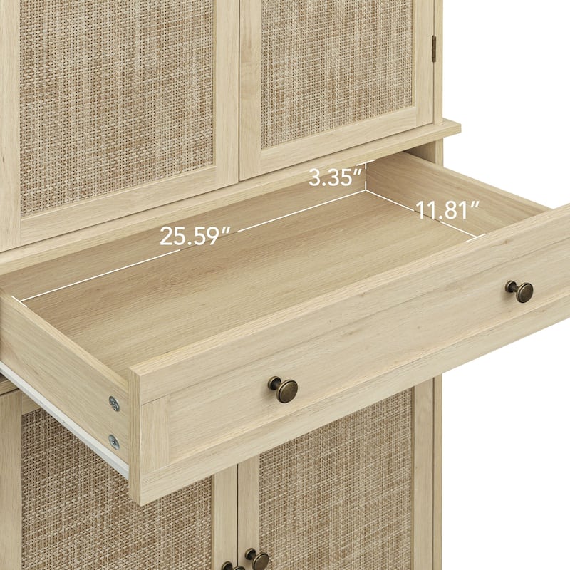 Roomfitters 4 Door Storage Cabinet with 1 Drawer, Adjustable Shelves Pantry Cupboard for Living Room, Natural
