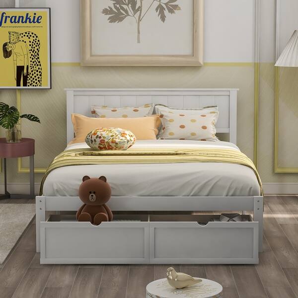 slide 2 of 18, Full Size Platform Bed with Under-bed Drawers White