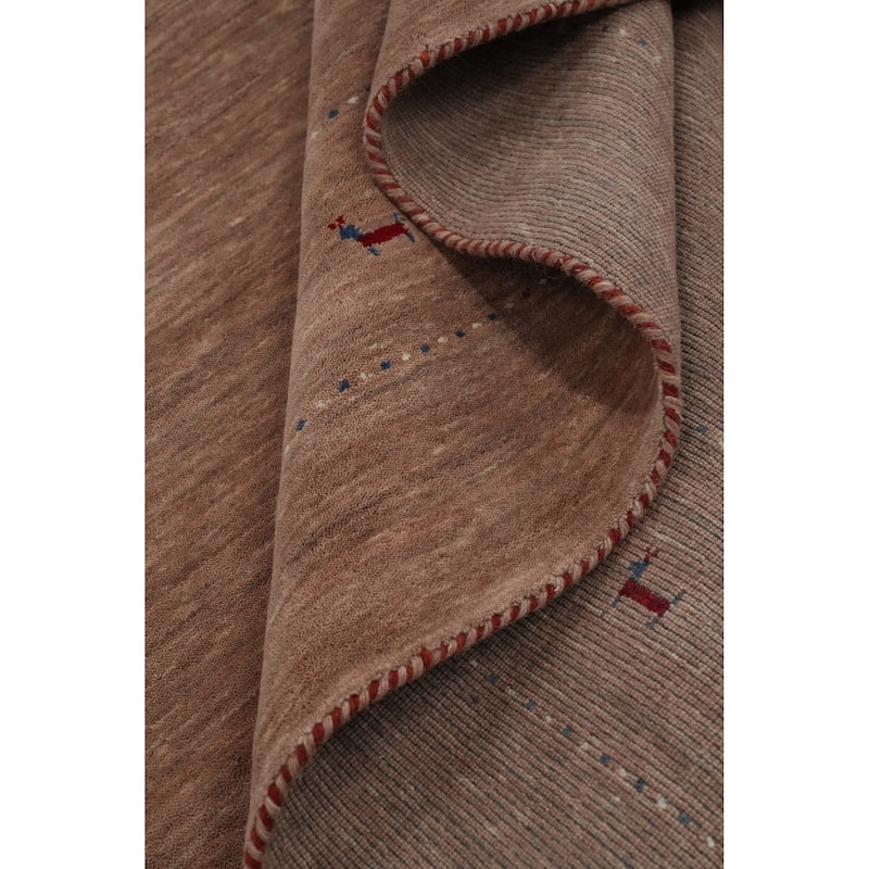 Hand Knotted Oriental 100% Wool Carpet Tribal Animal Pictorial Brown Gabbeh Area Rug - 7' 9'' X 8' 2''