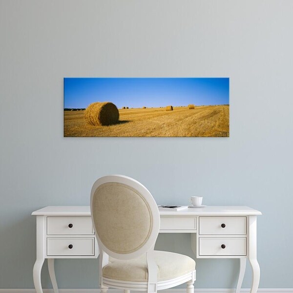 Easy Art Prints Panoramic Images's 'Haystacks in a field, North Dakota, USA' Premium Canvas Art