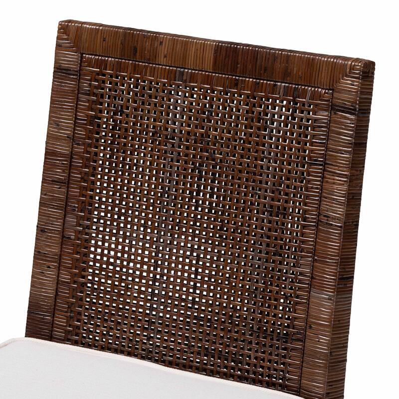 Sofia Rattan Dining Chair with Cushion - Handwoven Wicker Side Chair with Mahogany Wood Frame, Coastal Boho Style Indoor Seating