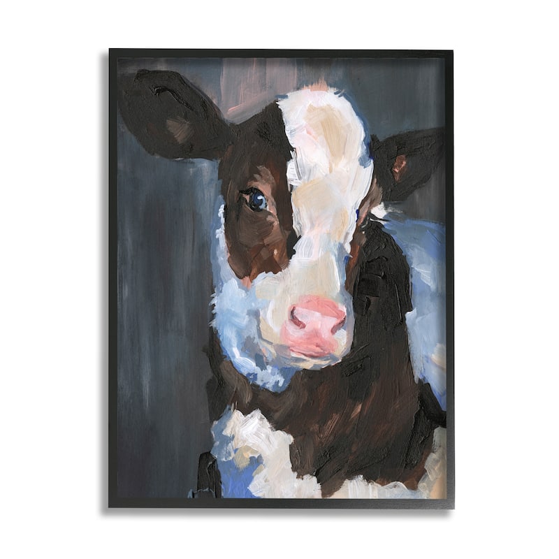 Stupell Detailed Painterly Country Cow Calf Cattle Portrait Framed Wall Art - Black